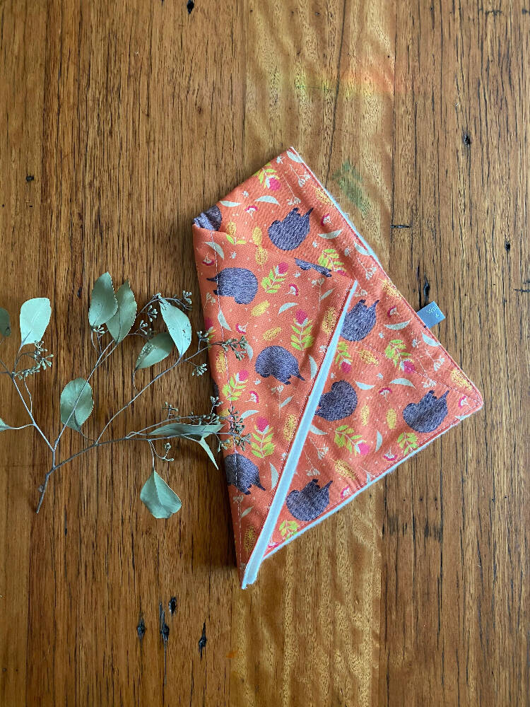 burp cloth - echidnas orange / organic cotton hemp fleece / baby toddler