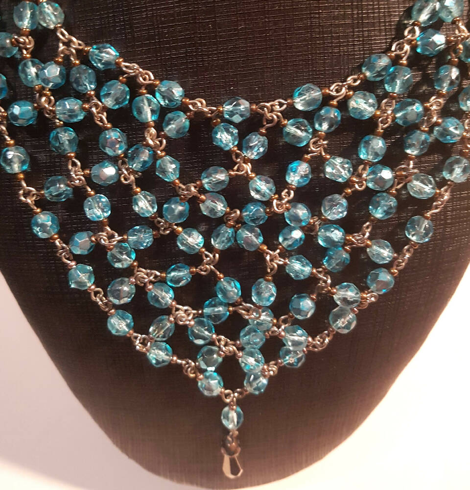 Beaded necklace. Swarovski Crystal bib style.