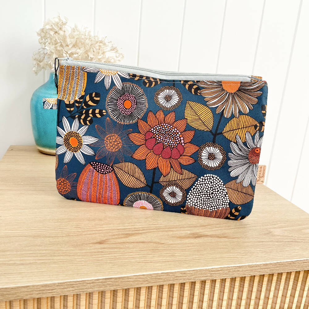 Large Zipper Pouch- Autumn Banksia Garden