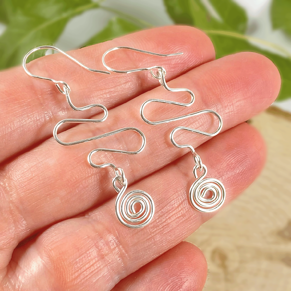 Argentium Silver Abstract Spiral Dangle Earrings