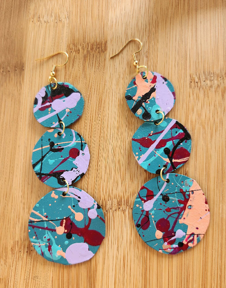 Lightweight splatter teal statement dangle earrings