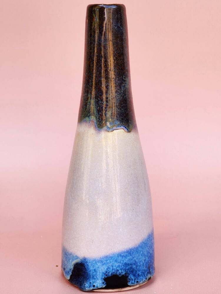 Handmade Ceramic Bud Vase - Dark Neopolitan Glazed