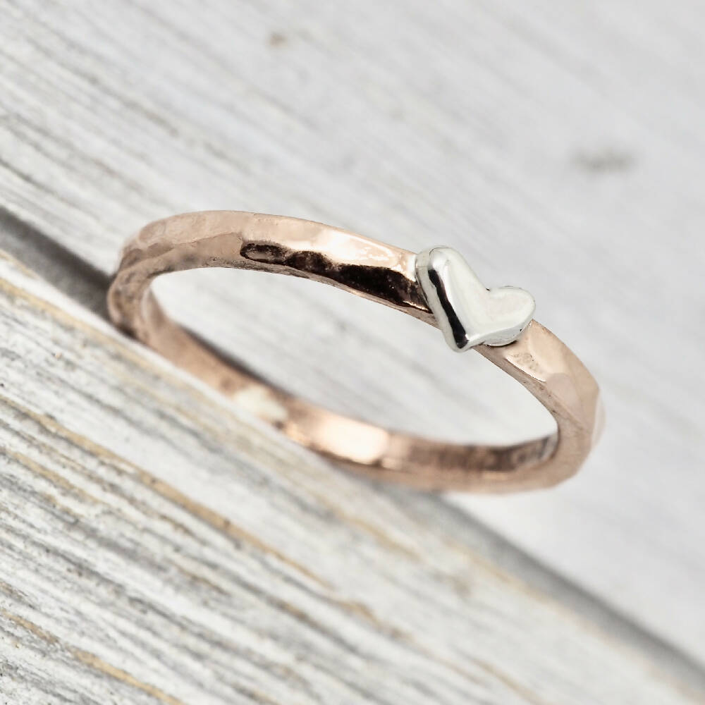 Copper ring with silver heart | Copper heart ring | Copper ring | Handmade copper jewellery
