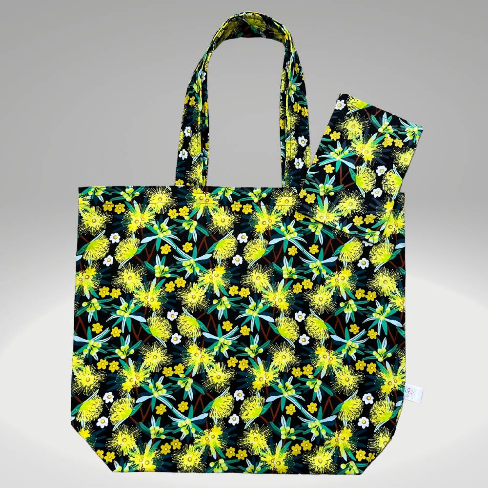 Grocery Tote .. Wattle ... Lined with storage pouch