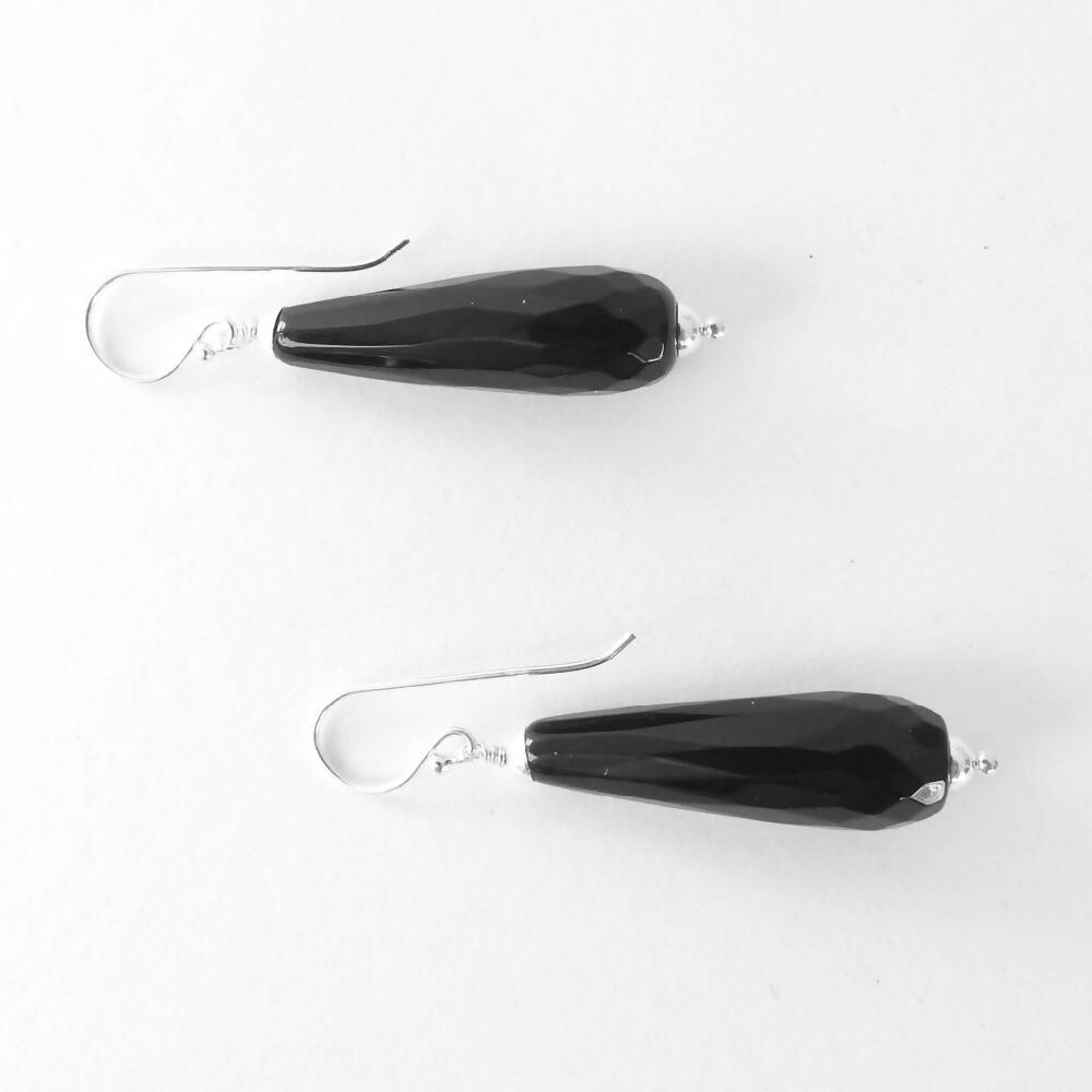 Sterling Silver and Black Onyx Teardrop Earrings