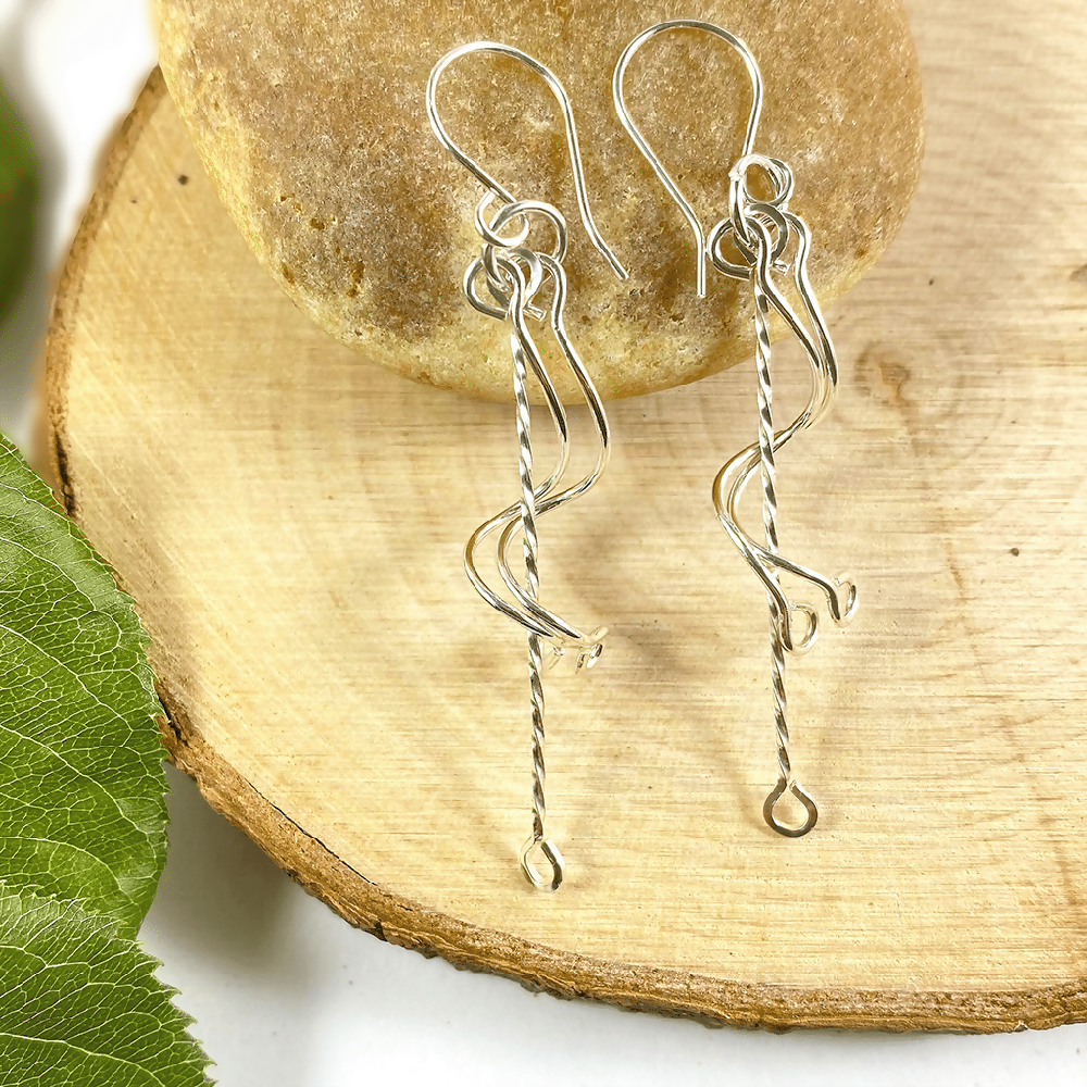 Sterling Silver Spiral Twist Dangle Earrings