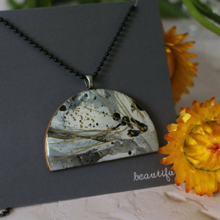 Volcano Art Play Collection | Resin Pendant Necklace | Black, grey, white