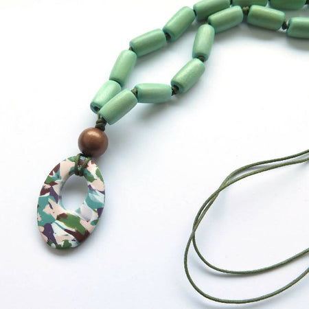 Terrazzo drop pendant and wooden necklace