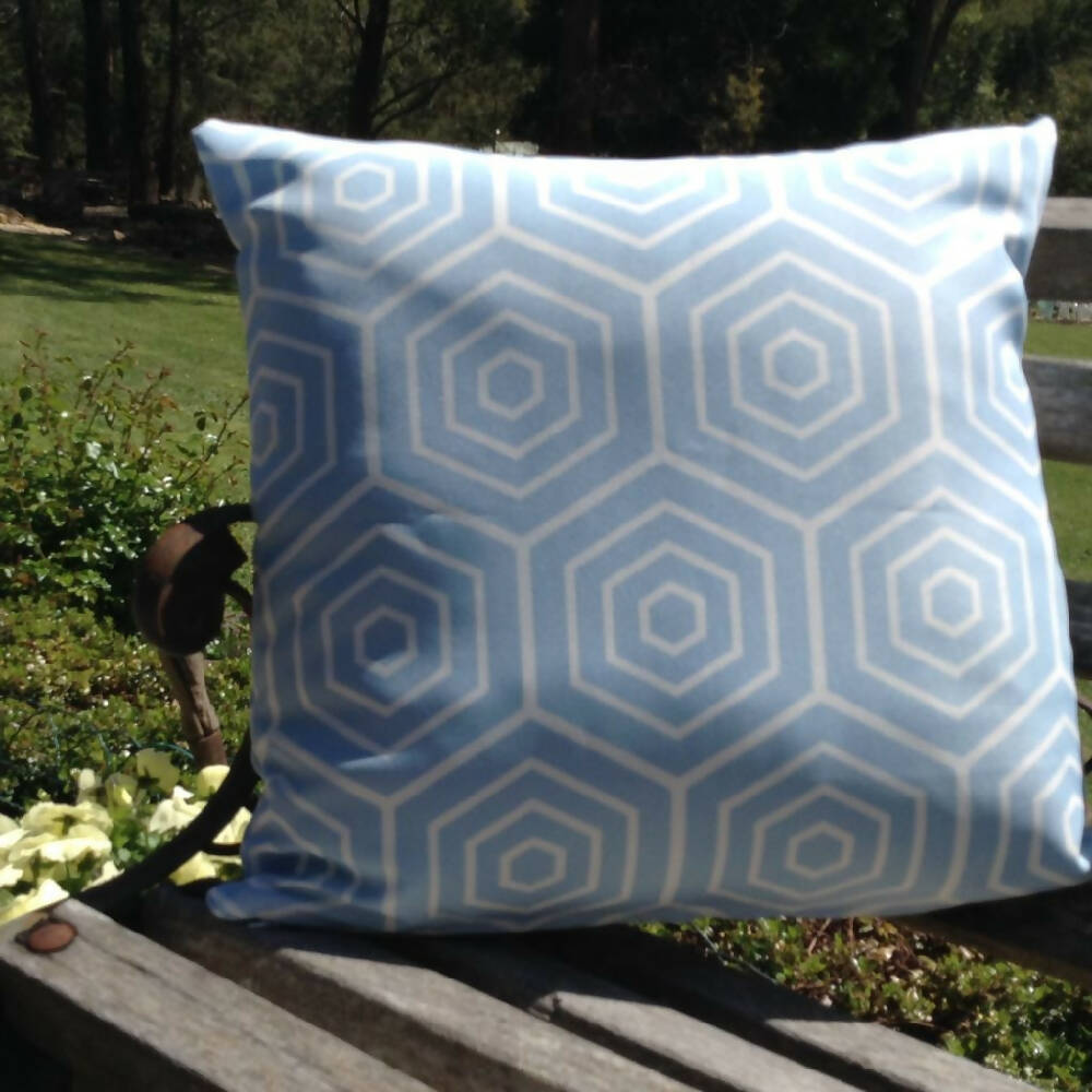 Outdoor blue and white geometric cushion cover