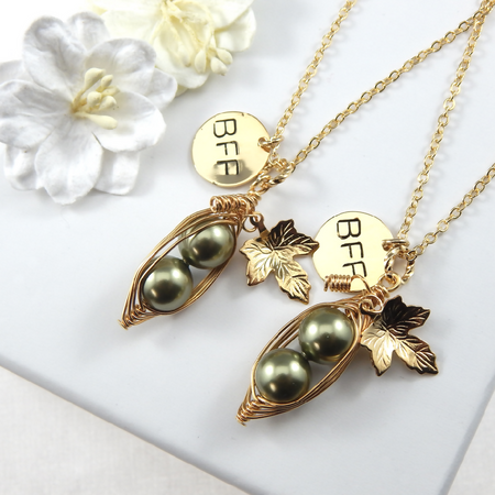 Best Friends Gold Peapod Necklace Set BFF Gift