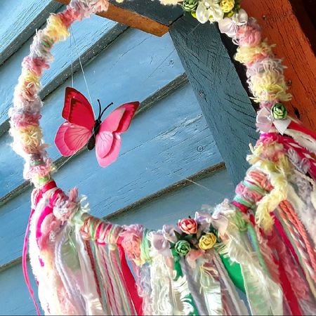 Pink Butterfly Dream Catcher Wall Hanging