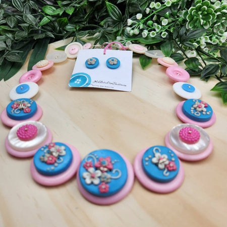Button Necklace - Pastel Petals - Earrings & Necklace Polymer Clay