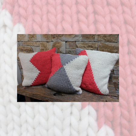 Set of three Geomteric Cushion Covers in shades of Coral, Silver & White.