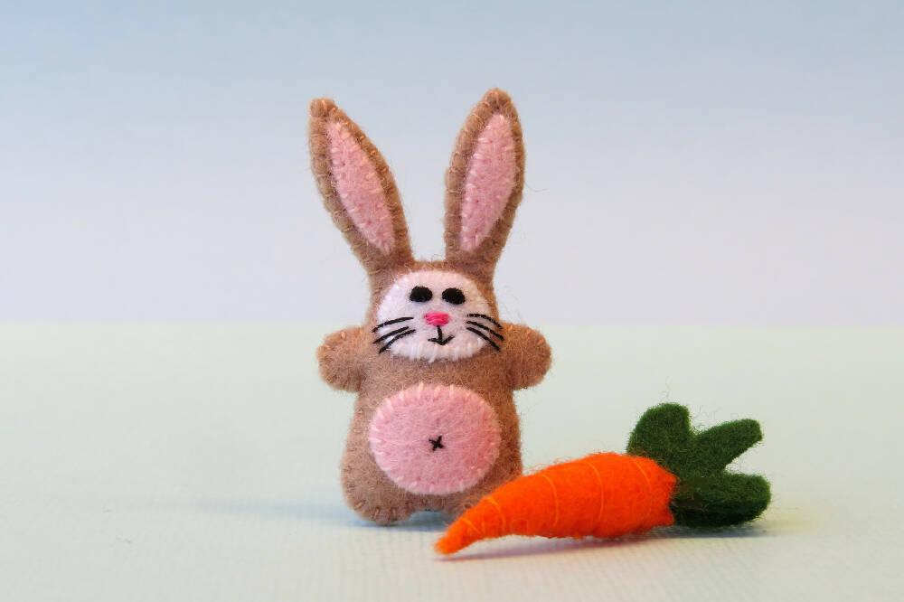 Miniature Felt Rabbit - Wool Felt Bunny Play Set - Tin Bed