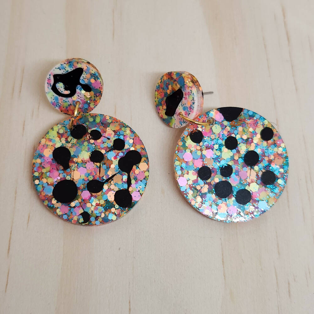 Dangle Earrings - Confetti Leopard Spots - Resin Stud Top