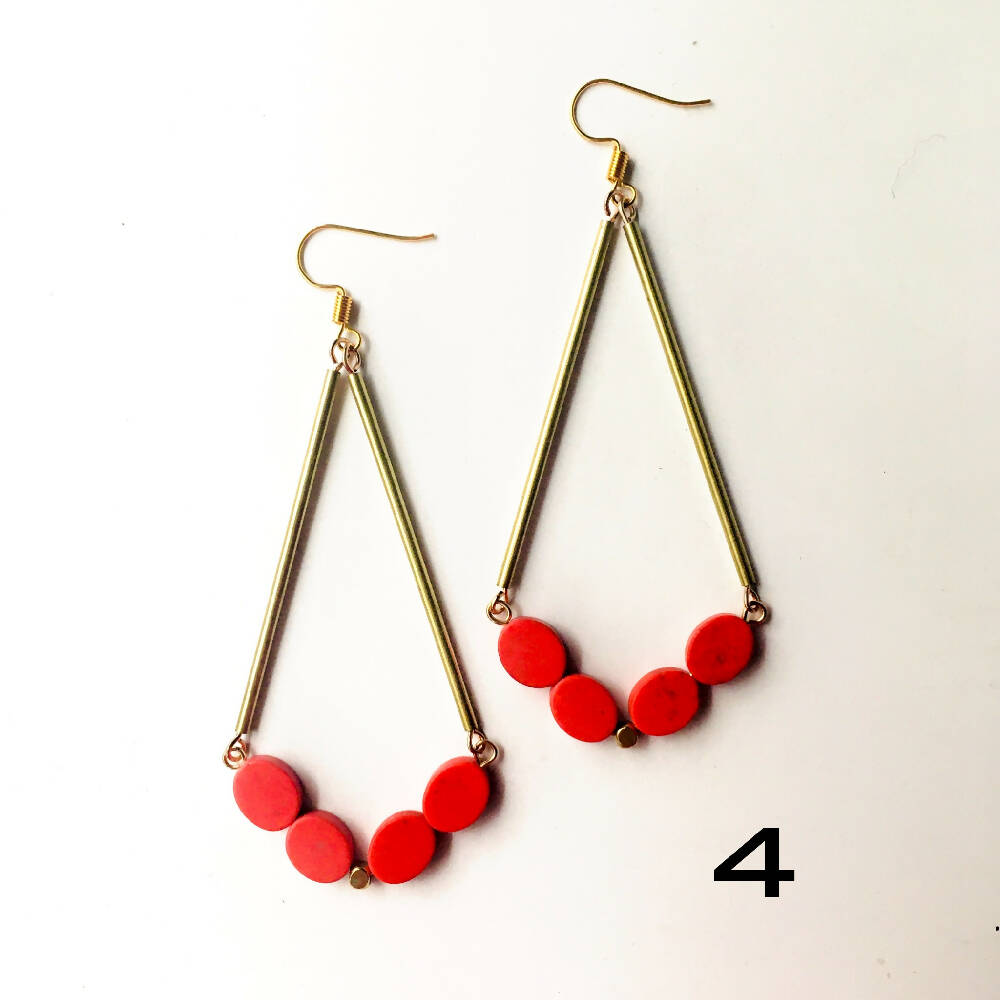 red dangly earrings abacus designs