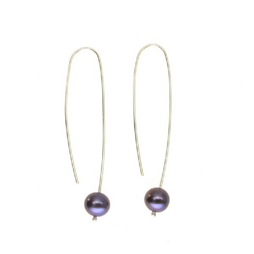 Black fresh water pearls long sterling silver earrings 2