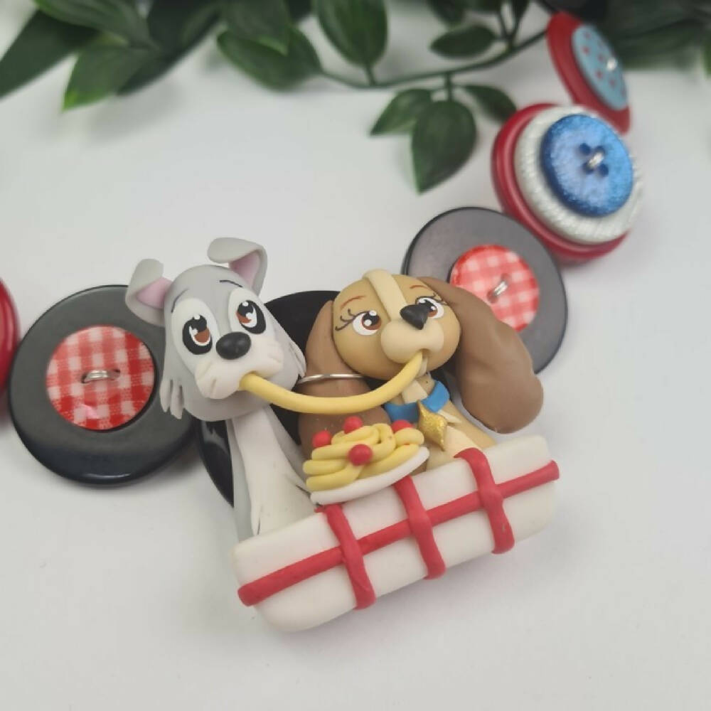 Necklace - Spaghetti Eating Dogs - Button Jewellery - Polymer Clay