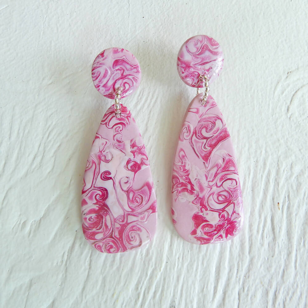 Pink Polymer Clay Earrings "Sirra" Teardrop