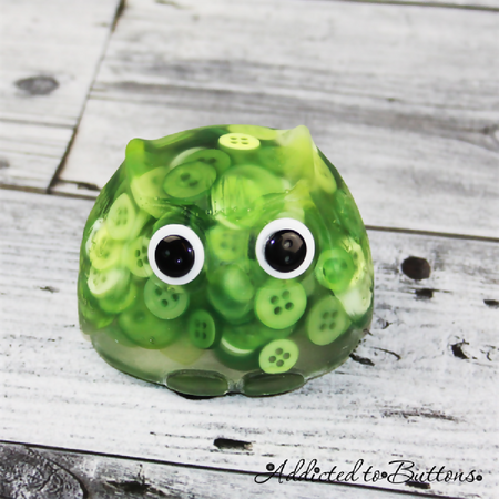 Button Owl - Green Buttons & Resin - Paperweight - Solid Button Filled Ornament