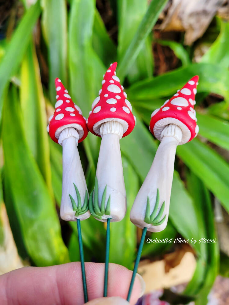 Topsy Turvy Red Fairy garden Mushrooms, set of 3