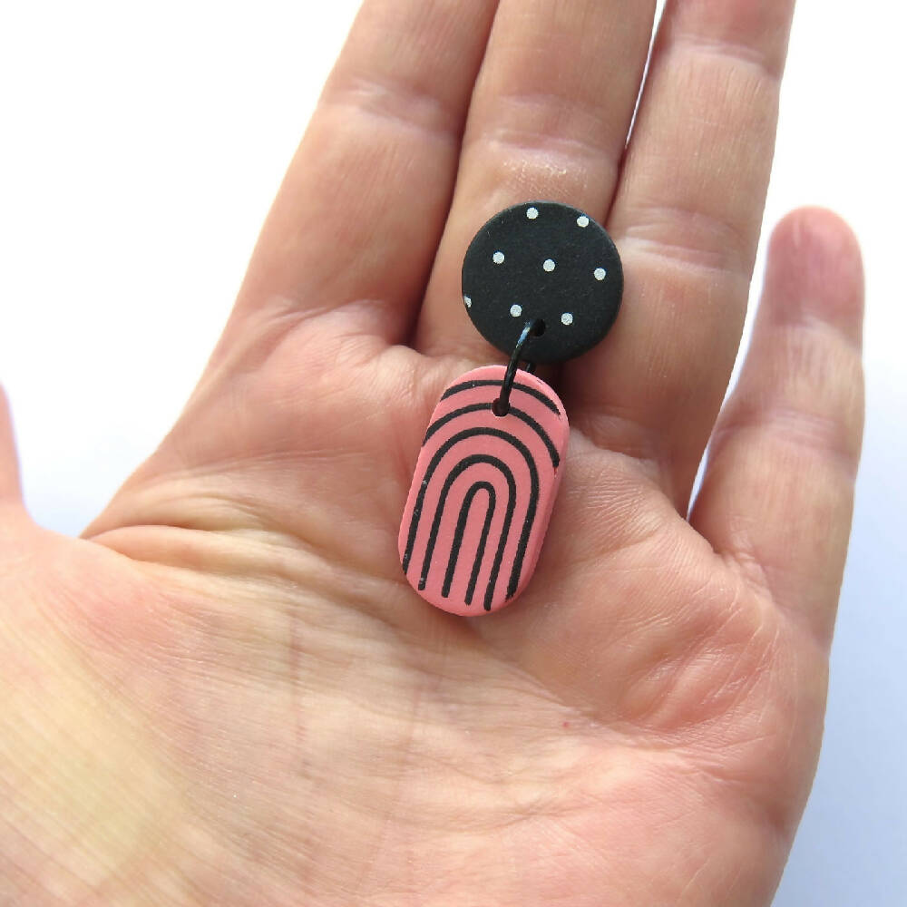 Whirl dot peach mini statement Polymer Clay earrings
