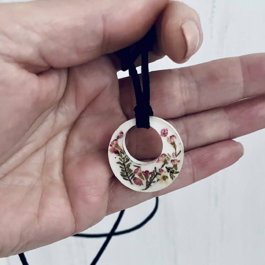Round Flower Pendant on Adjustable Necklace