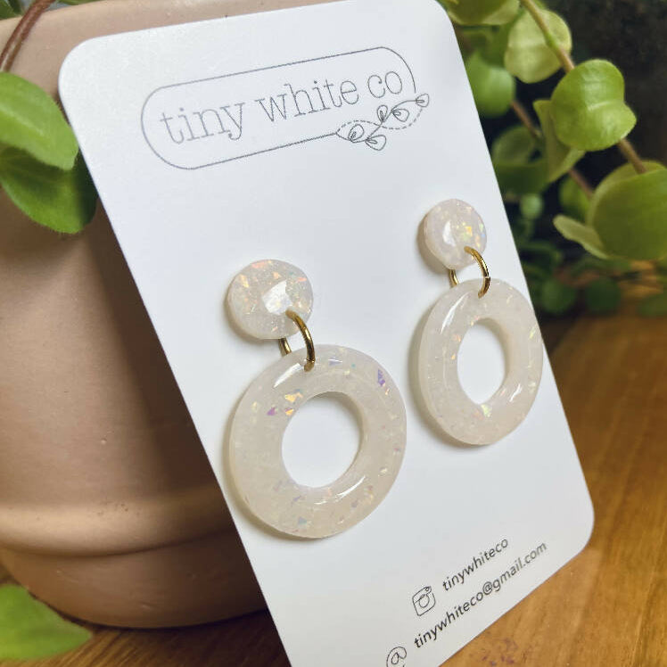 Opal Circle Polymer Clay Dangle Earrings