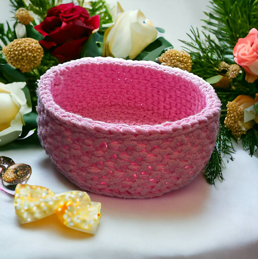Crochet pink basket