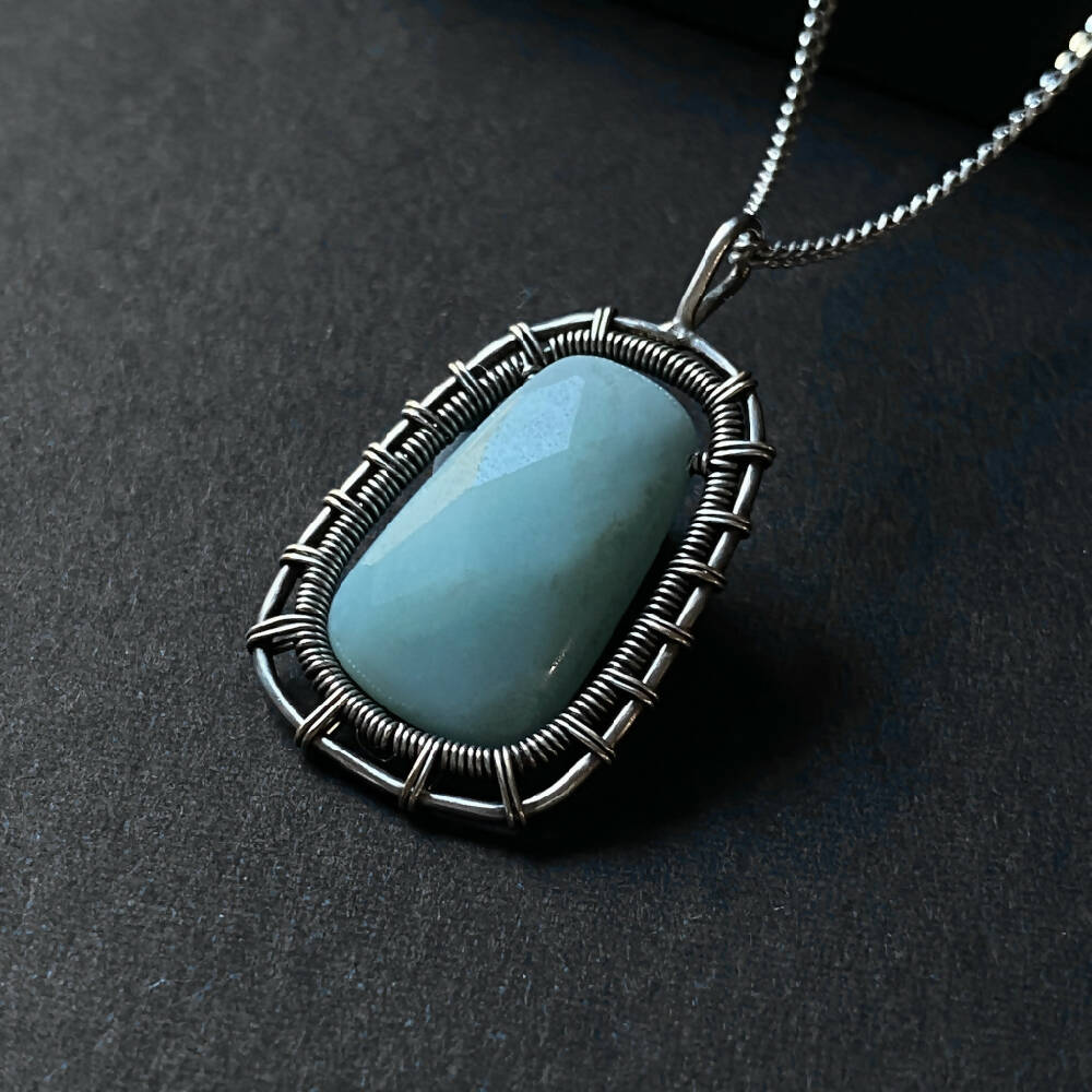 Pendant Sterling Silver Amazonite Wire Weave D