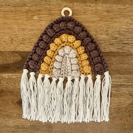 Crochet Rainbow Wall Hanging - Brown, Mustard & Natural