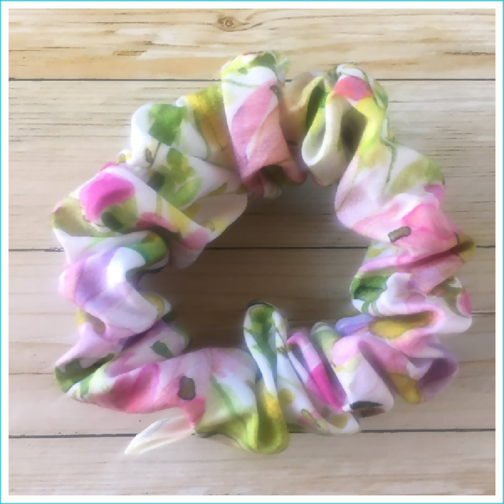 Colourful Floral Scrunchie - Wide Elastic - 100% Cotton
