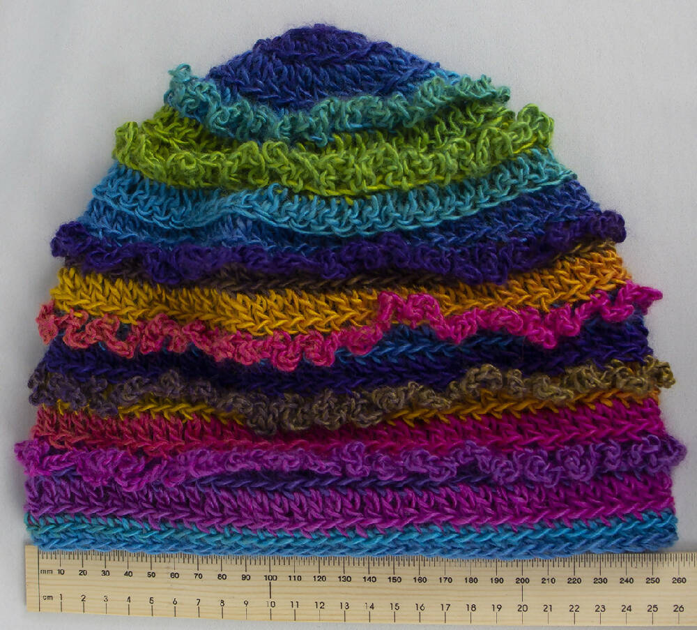 Colourful springtime beanie style hat for the larger head