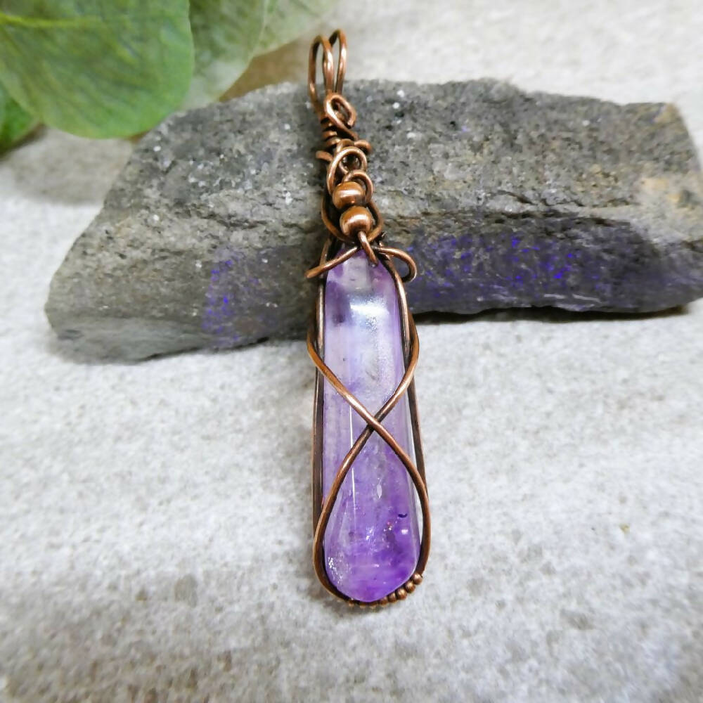 Lilac Aura Quartz pendant copper wire wrapped