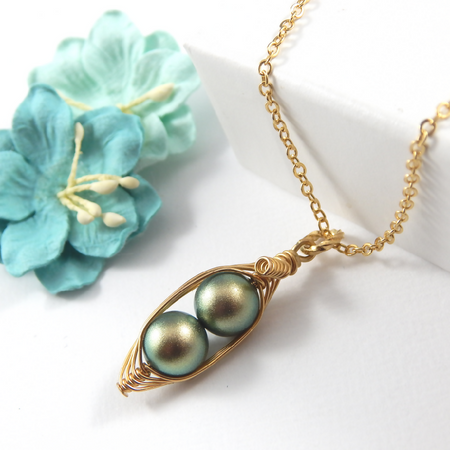 2 Peas In A Pod Necklace, Iridescent Pearls