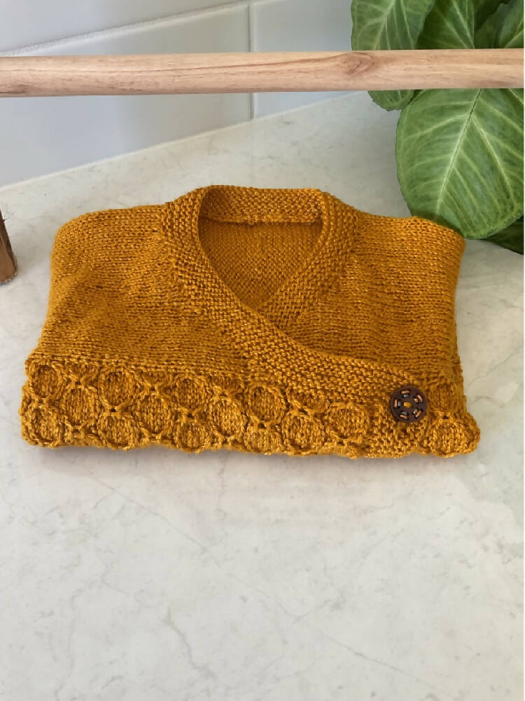 Crossover Cardigan in Gold, Size is 12 months