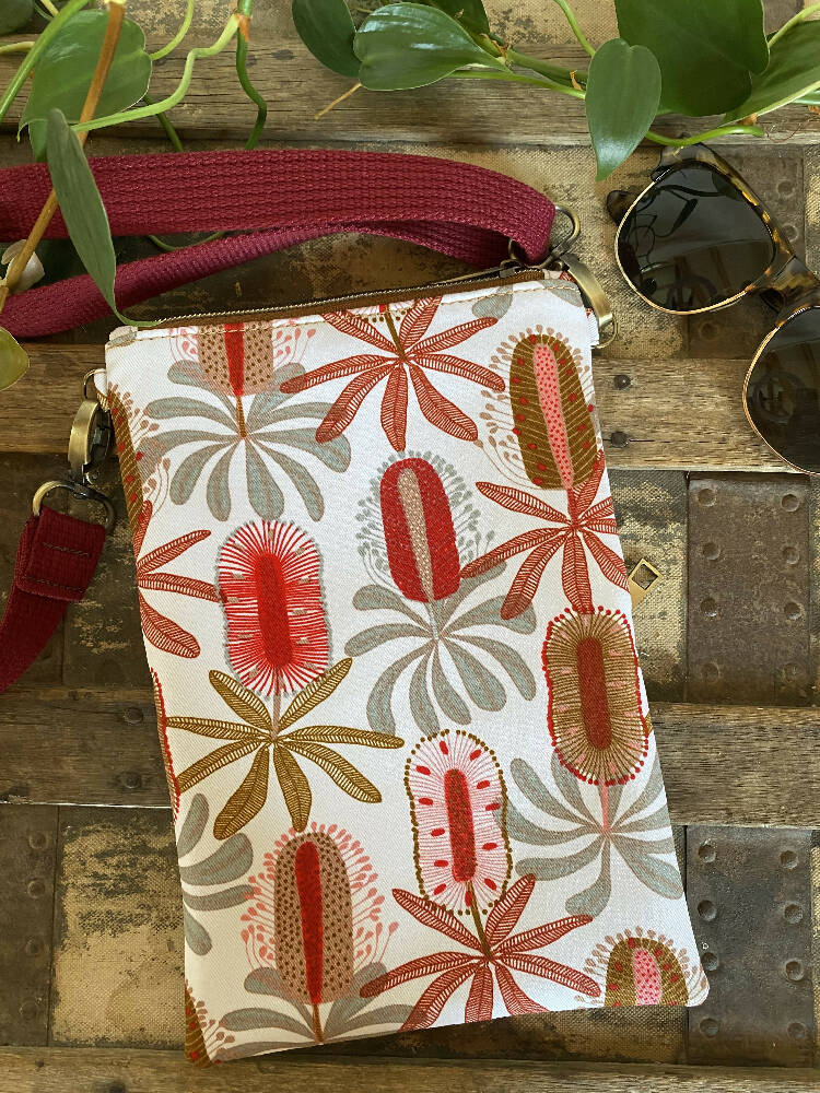 Mini & Small Crossbody Bag - Red Banksia/Tan Faux Leather