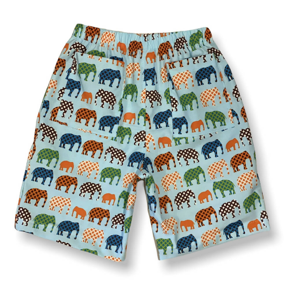 SIZE 4 Boys Long Cotton Shorts - Elephants