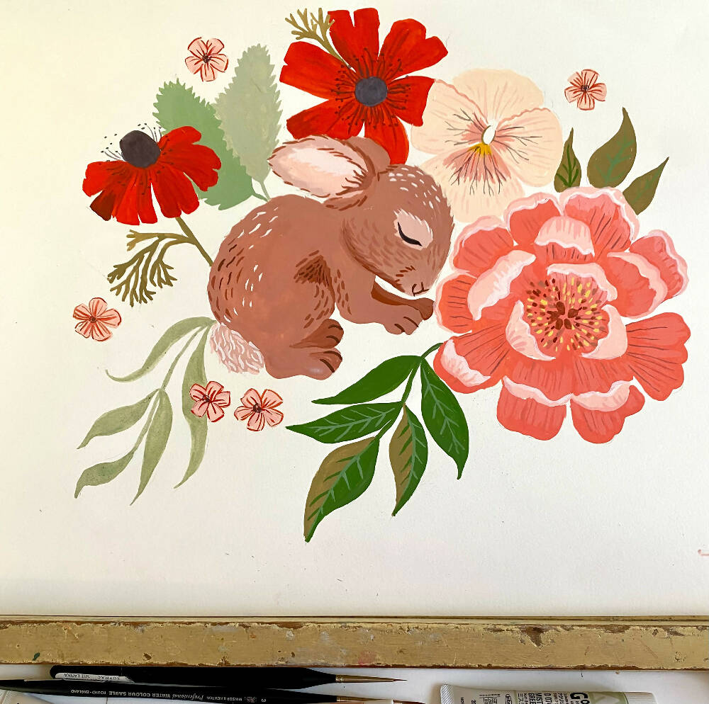 Happy Birthday Print Greeting Card Baby Bunny