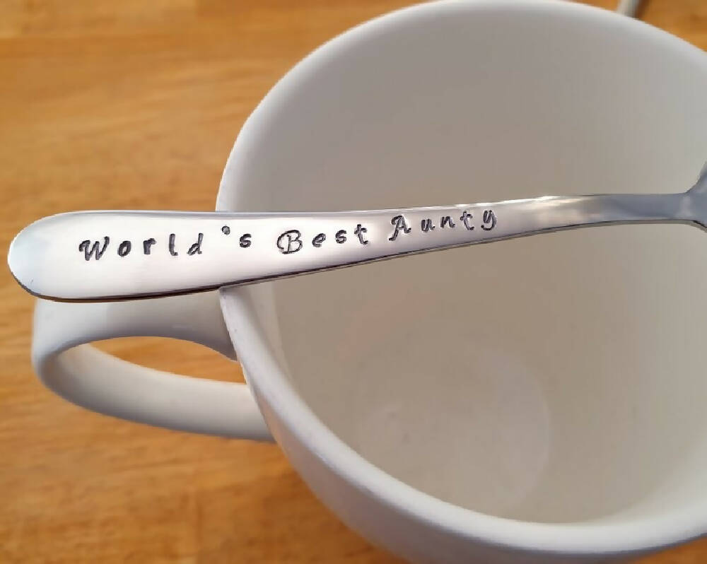 Custom World's Best Aunty, Uncle Hand Stamped Coffee Spoon