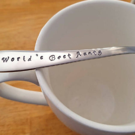 Custom World's Best Aunty, Uncle Hand Stamped Coffee Spoon