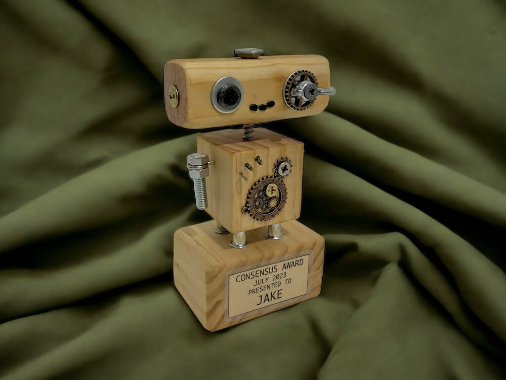 Rupertus - Wooden Steampunk Robot Trophy (Customisable)