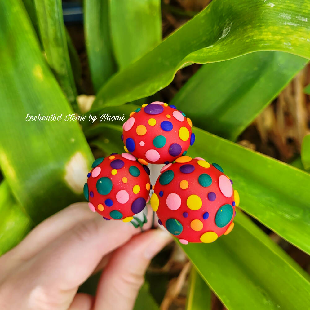 Set of 3 Rainbow spotted Fairy garden Mushrooms