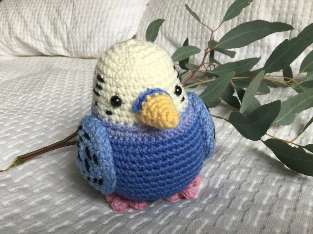 Lge Blue Budgerigar - crocheted toy