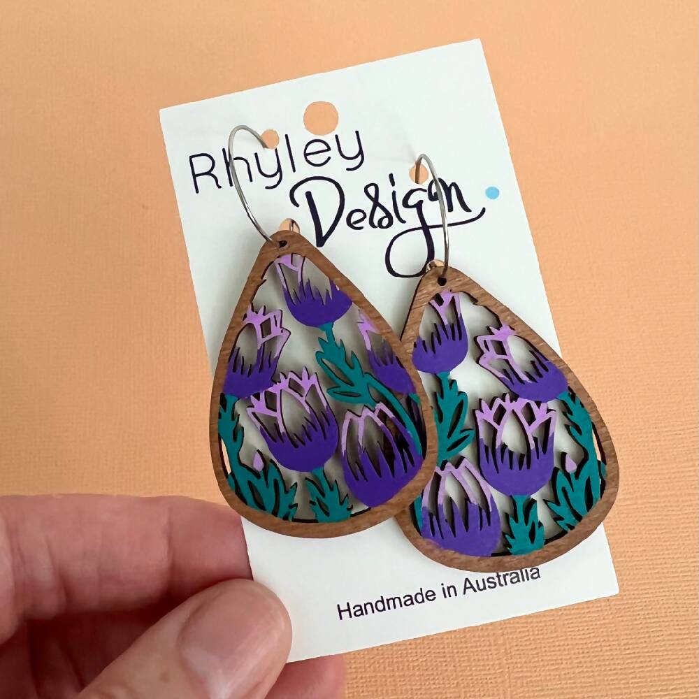 Tulip Earrings, Pretty Handpainted Wooden Flowers