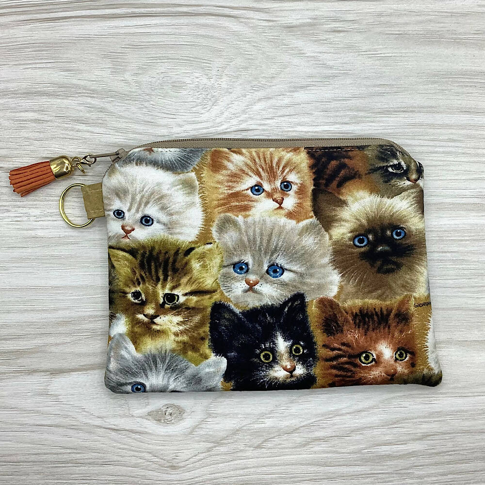Cute Kittens Zip Pouch (18cm x 13cm). Fully lined, lightly padded