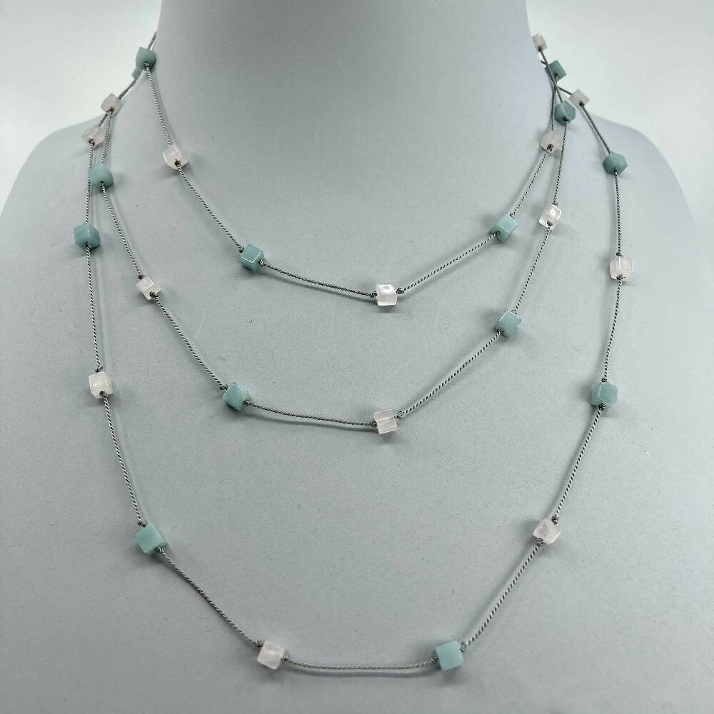 Amazonite and rose quartz long necklace 2