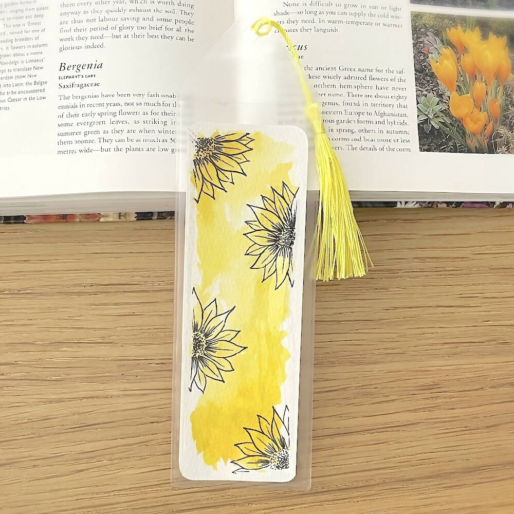 200x60mm Hand-Painted Watercolour Bookmark - Sunflowers
