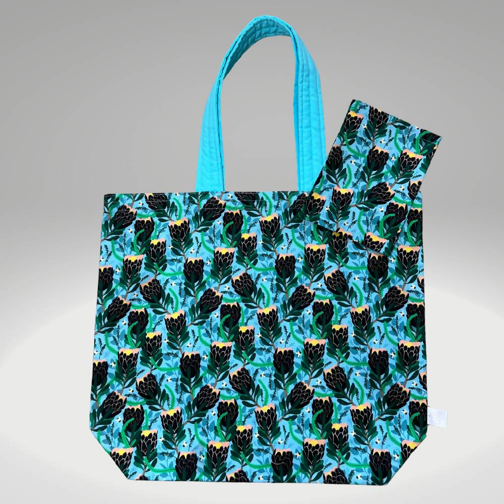 Grocery Tote .. Lined with storage pouch .. Protea