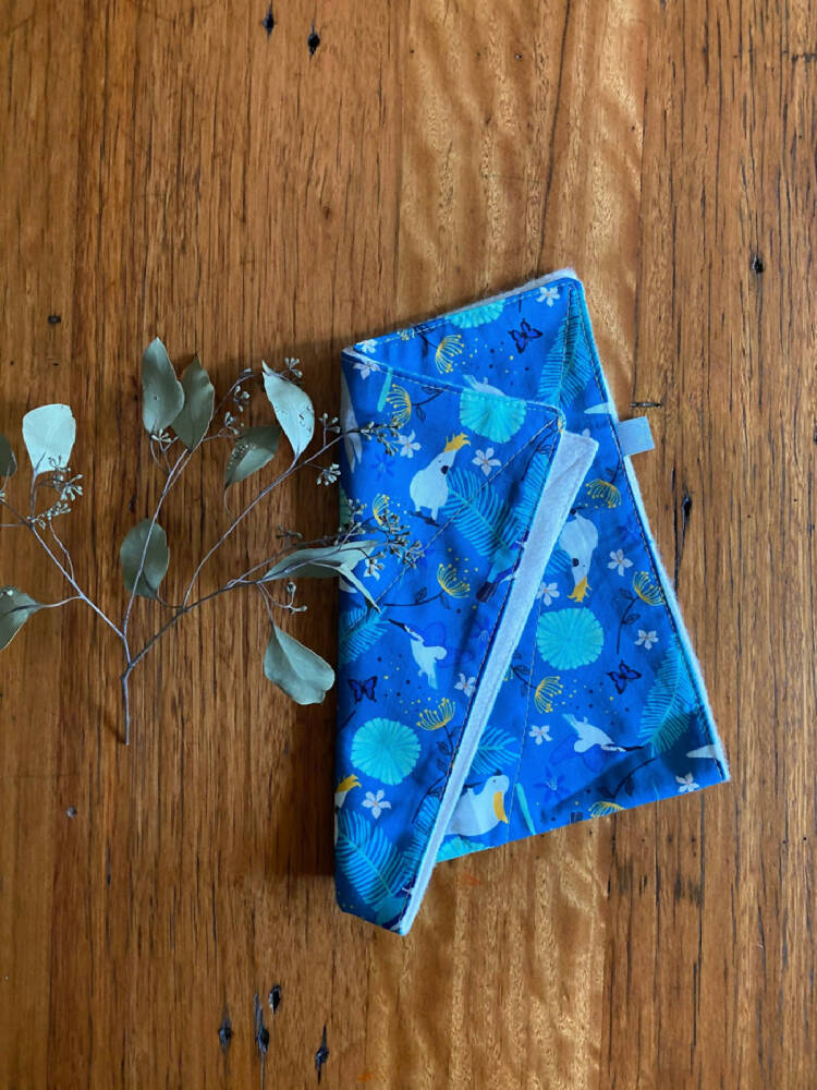 burp cloth - cockatoos galahs teal / organic cotton hemp fleece / baby toddler